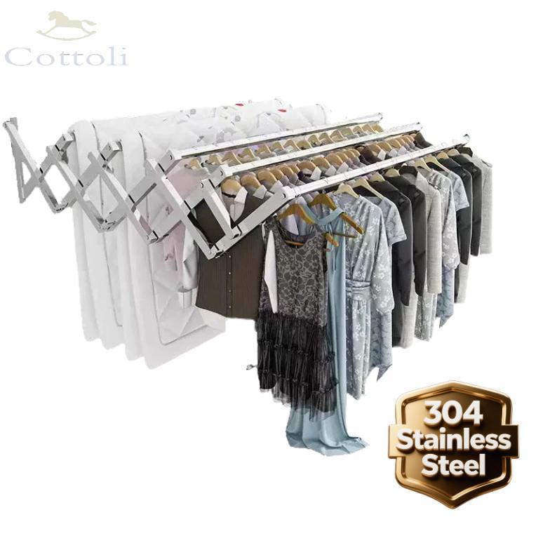Cottoli Jemuran Baju Tempel Dinding Jemuran Dinding Lipat Stainless Jemuran Baju Dinding Lipat