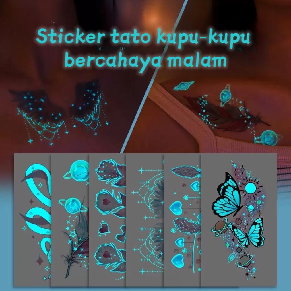 Sticker Tato Kupu-Kupu Bercahaya Malam Tato Temporer Tahan Air Tato Keren Tahan