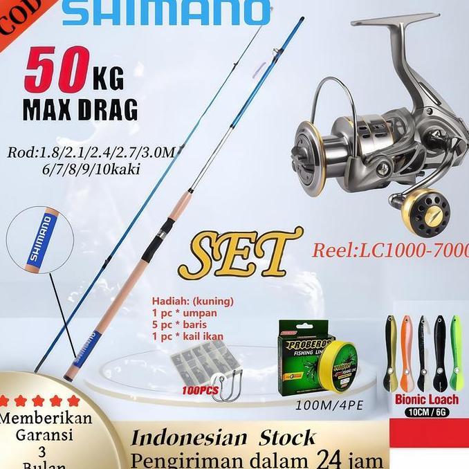 BANOKILO_ECER - 1 SET SHIMANO 1.8M-3.0M FISHING SET POWER FISHING ROD FIBER METAL SPOOL REEL PANCING