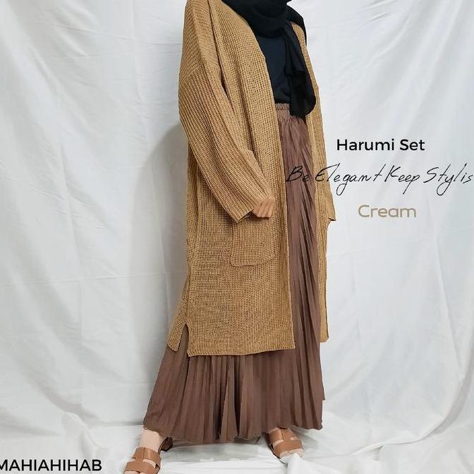 Harumi Set (Long Cardigan + Rok Plisket) korean style outfit by mahiahijab