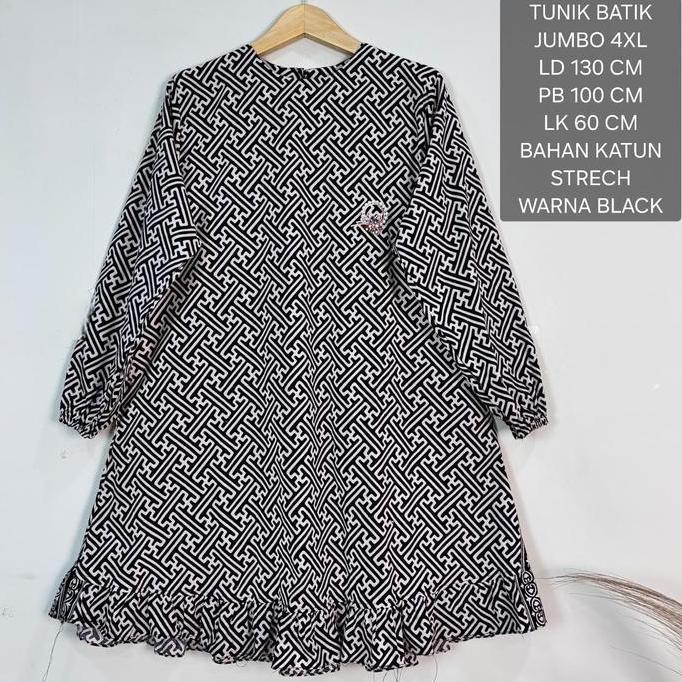 Tunik Atasan Batik Jumbo Ld 130 Cm Model Rempel Kekinian