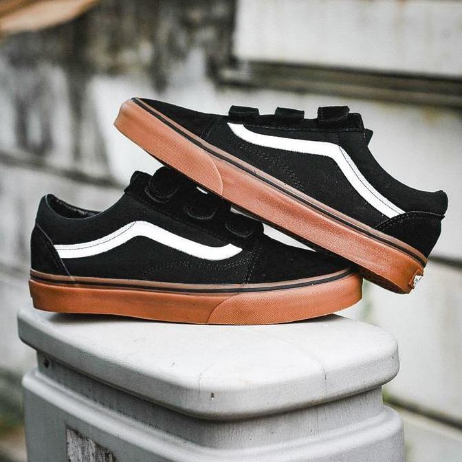 VANS OLDSKOOL VELCRO BLACK GUM ORINAL 100%