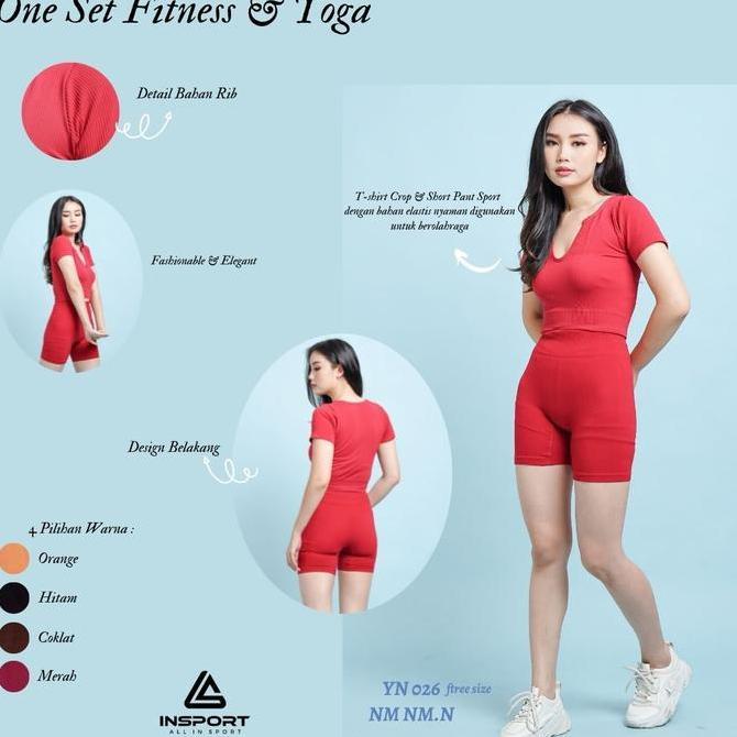 BAYIe - Setelan Baju Olahraga Set Crop Top & Celana Hotpant Wanita/Senam/Sport/Zumba/Aerobic/Yoya/Gy