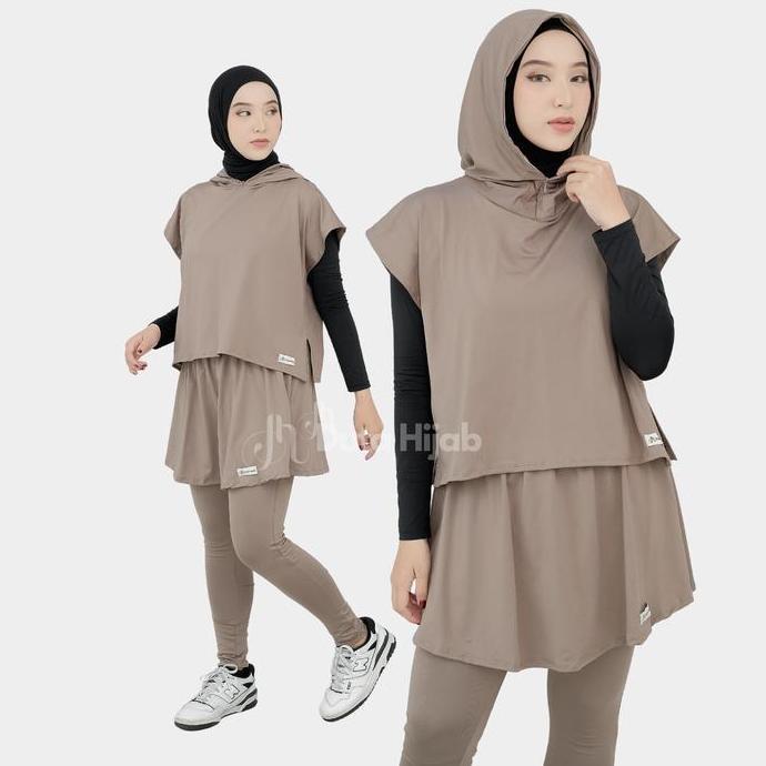 Setelan Baju Olahraga Wanita Muslim Hijab Outer Hoodie Leging Rok By Duta Hijab