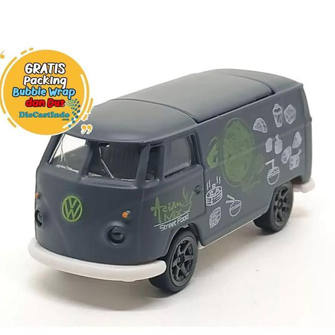Majorette Car Collectable Wheel Display Pomade Open Box VVolkswagen T1 Food Truck Abu-Abu