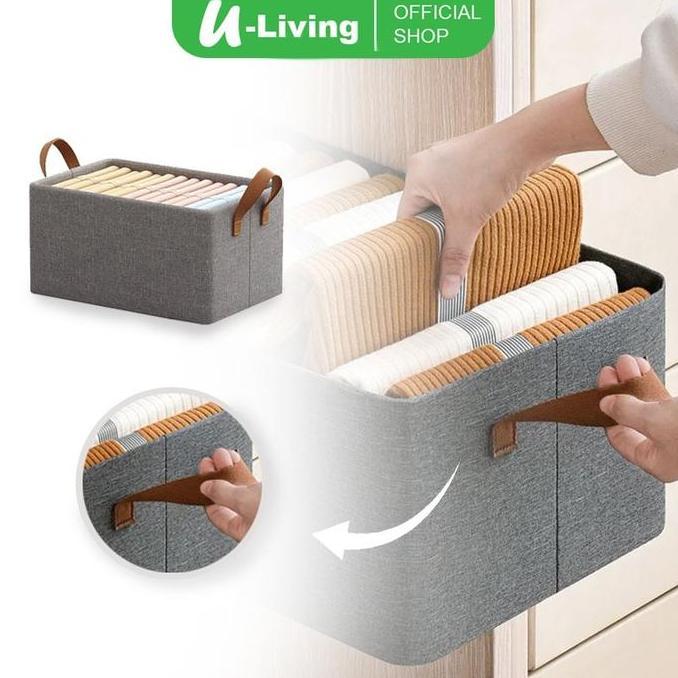 U-Living Storage Box Kotak Organizer Penyimpanan Lemari Abu-Abu Tegak Dengan Gagang STO012 Besi Paka