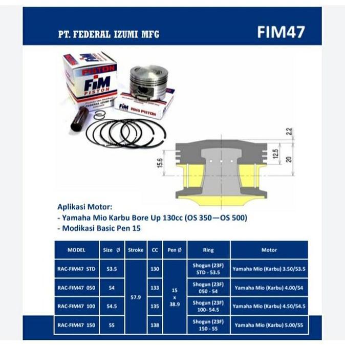 Piston Kit MIO XB FIM IZUMI 53.5 54 54.5 55 PIN 15 FIM 47