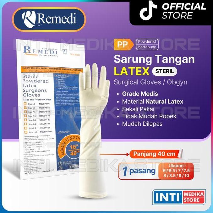 Bersih- Remedi - Sarung Tangan Obgyn Steril | Surgeon Gloves Latex Powdered Karet Cleaning