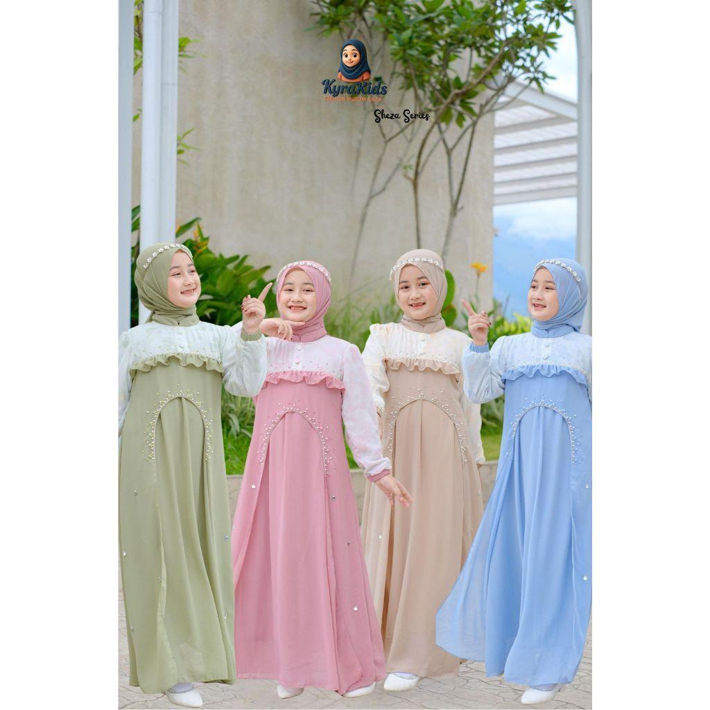 Kyra Kids Sheza Series | Gamis Anak Prempuan SyarI 4-12 Tahun Set Pashmina Instan Bahan Babydoll Arm