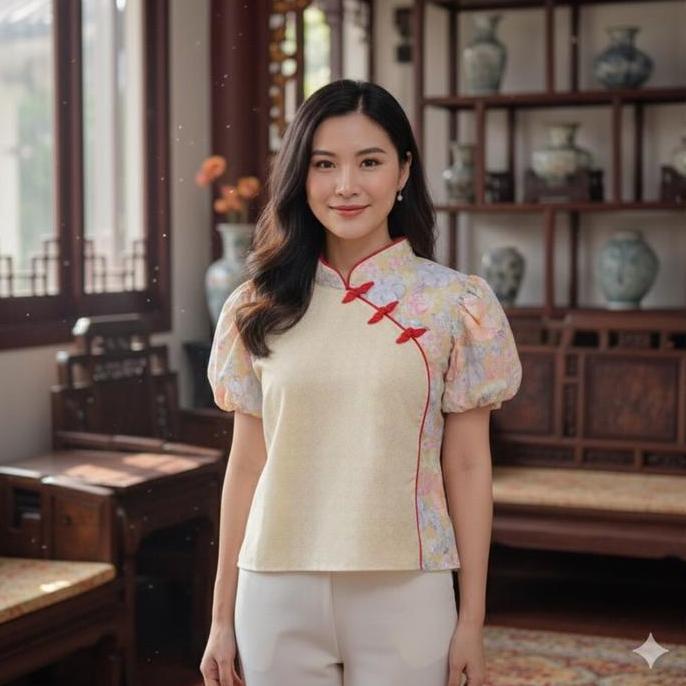 Atasan blouse qibao imlek cheongsam kerah shanghai size jumbo LD 120cm