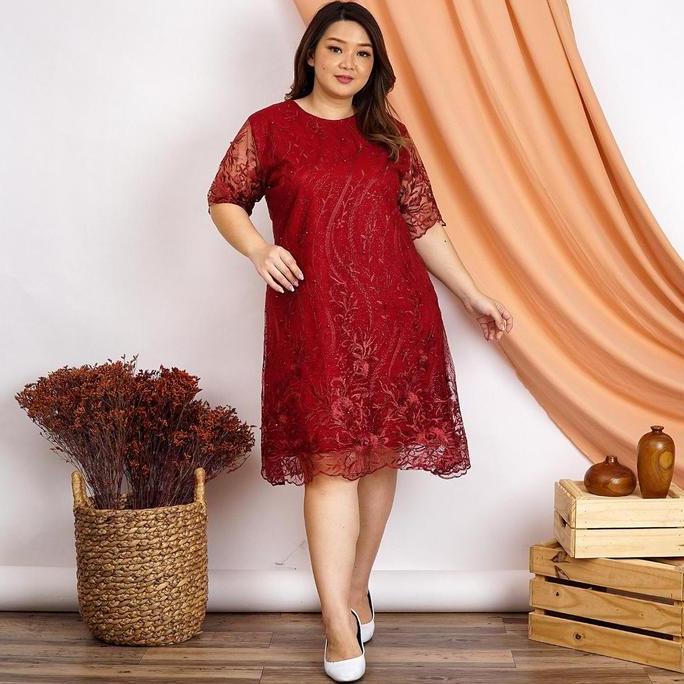 Xyxy- Dress Tile Xxl Bigsize Jumbo Brukat Tile Bordir Gliter Mutiara Tulle Tille Xxxl Dres Pesta