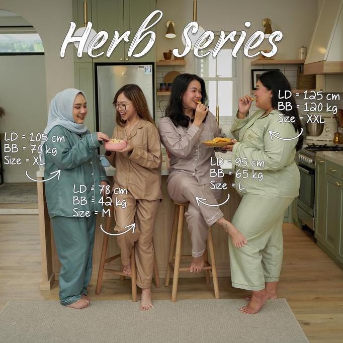 [BEST SELLER] Nyonya Piyama Poly Bamboo Set Piyama Couple (Fennel Polos Herb) Baju Panjang  Setelan 