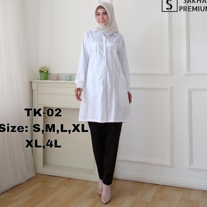 Busananew- Baju Atasan Kemeja Tunik Kantor Seragam Wanita Lengan Panjang Terlaris Tunik Putih Wanita