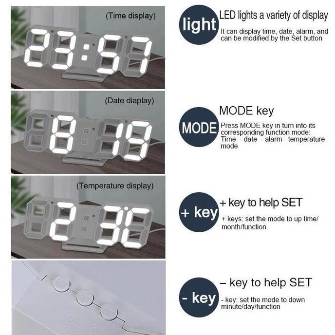 Dekdok- Jam Meja Led Digital 3D Clock Jam Dinding Tembok