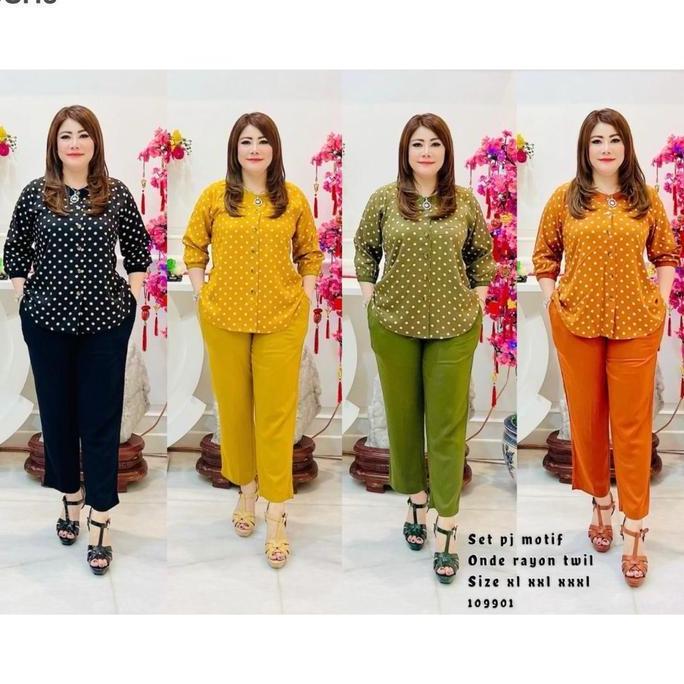 Grgd- Setelan Rayon Twill Motif Pp Polkadot Kancing Depan Full 109901