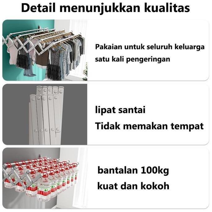 Xioxia- Jemuran Lipat Dinding Stainless Jemuran Baju Pakaian Dinding Rak Jemuran Tembok Gantungan Je