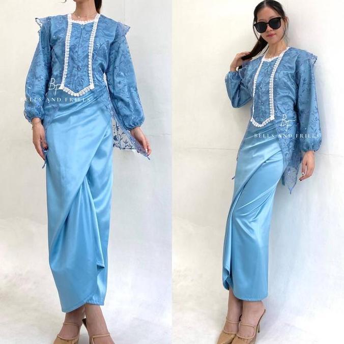 Sendtoday- Kamila Set Modern Brukat Kebaya Rok Lilit / Outer Lace Kebaya Set / Kutubaru Modern B4