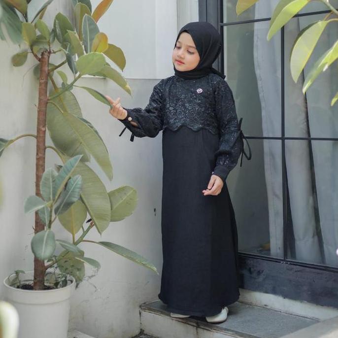 Syanas Dress Premium - Pakaian Muslim Anak Perempuan Casual Nyaman Tile Pashmina Gamis Baju Wanita C