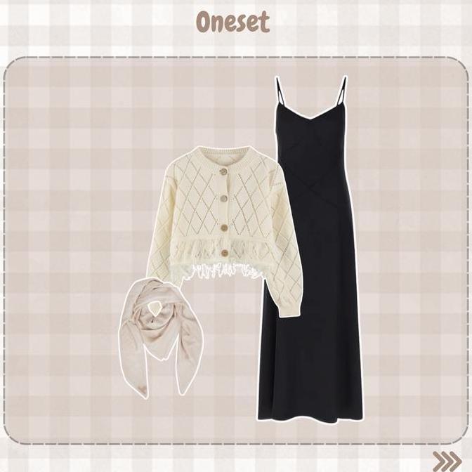 Busananew- Outfit Wanita 3In1 Hijab ( Cardigan Rawis + Dres Satin + Hijab Segi Empat )Yunara Outfit 