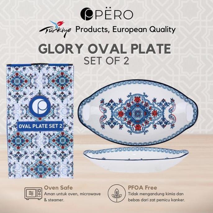 rosandi.rose - pero set of 2 oval plate / set piring porcelain / piring set premium motif turki / pi