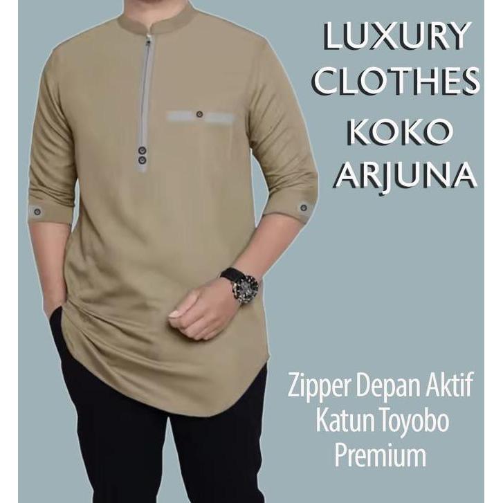 Uwouwo- Koko Kurta Arjuna Busana Baju Koko Pria Muslim Dewasa Jumbo Katun Toyobo Size S M L Xl Xxl X