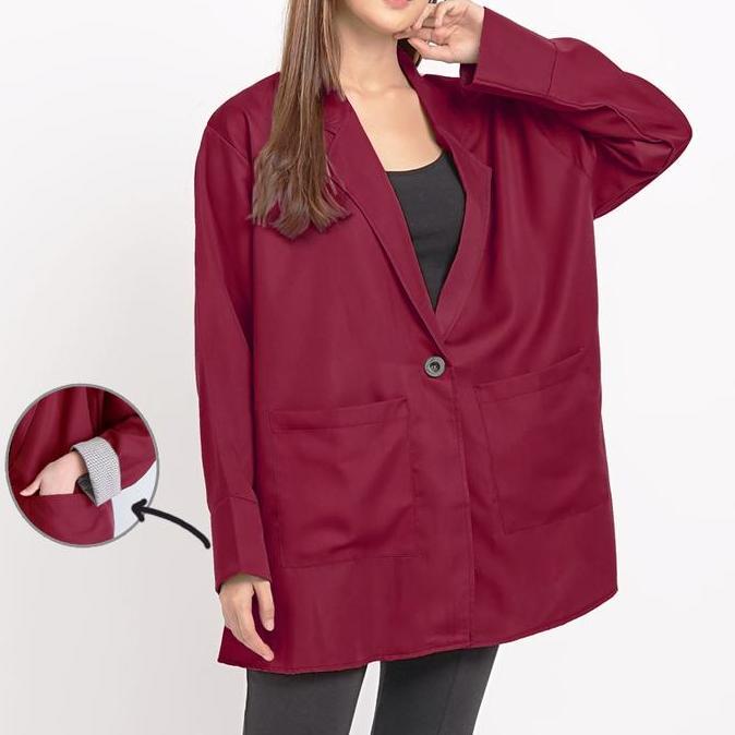 Fwbgy- Blazer Casual Jumbo Big Size Wanita / Outer Kantor Kerja Polos Motif Salur