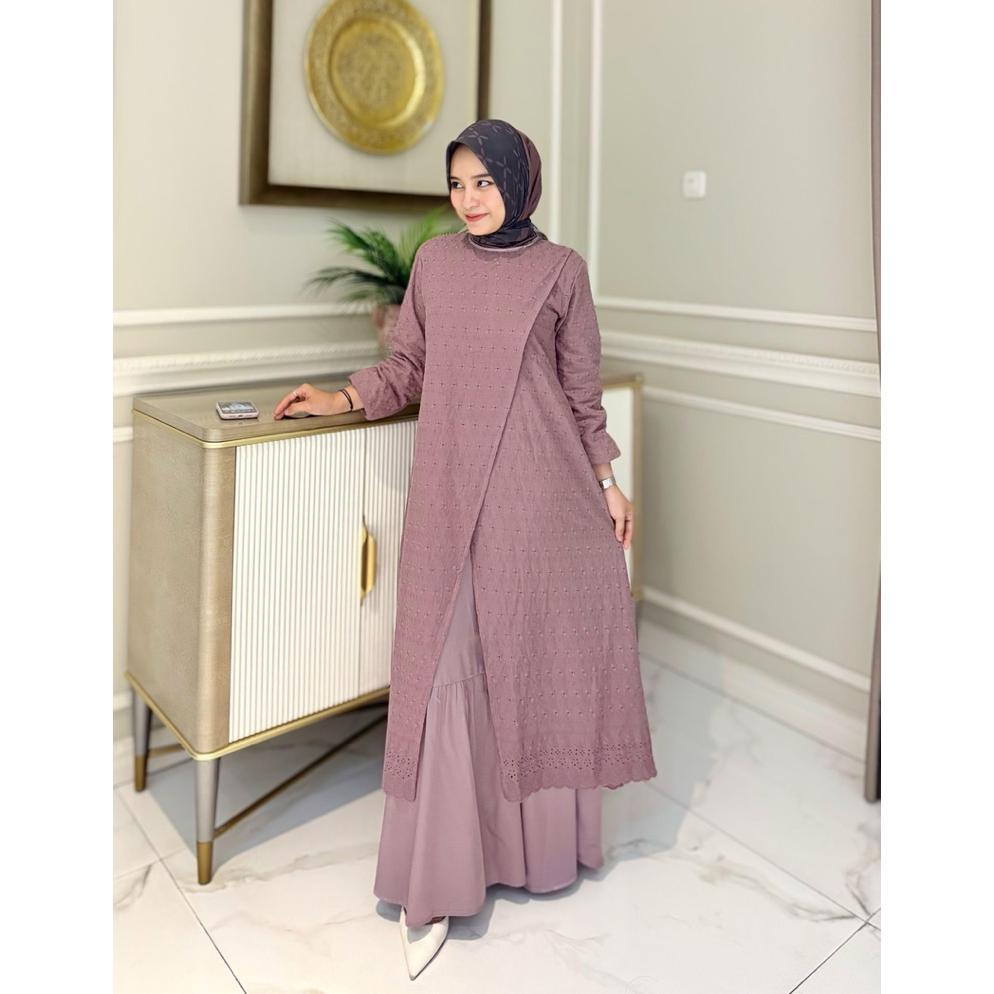 Gamis bahan katun Bordir mix  full furing armanisilk Retliting belakang Model katun bordir belah dep