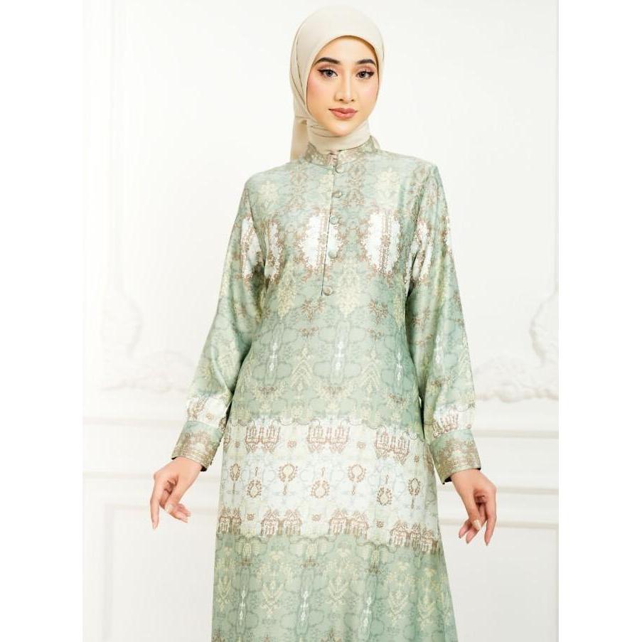 Batik Adyatma Wanita Arunika Sage Green Gamis Dress (TERBAIK) (TERBARU) (TERMURAH)