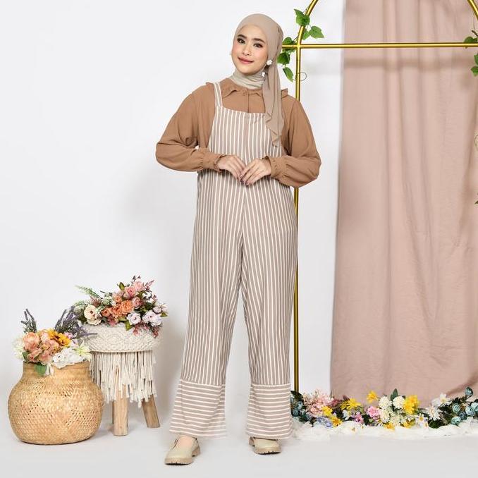 Mybamus Noya Stripe Overall Celana Wanita Baju Kodok Panjang Overall Jumbo Kekinian Rekomendasi Jump