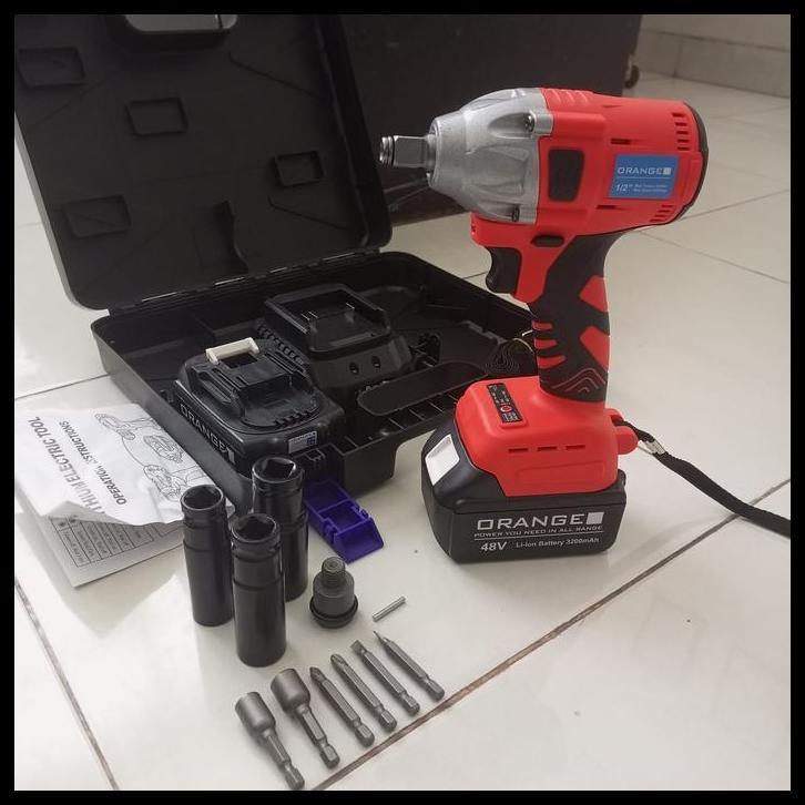 TERMURAH ORANGE 1/2" 48V BRUSHLESS CORDLESS IMPACT WRENCH MESIN BOR BAUT 2 BATERAI MAKITA 
