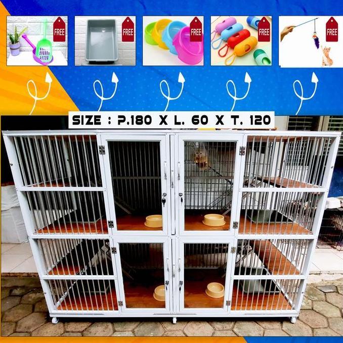 kandang kucing tingkat 4 pintu alumunium knockdown keramik kuat kokoh