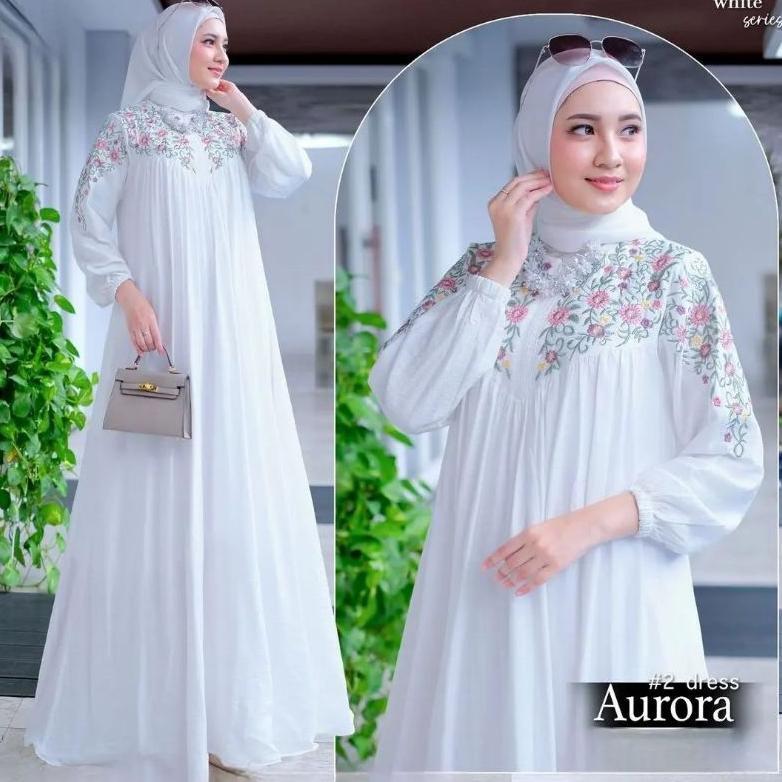 GAMIS CRINKLE JUMBO LD120 AURORO DRESS GAMIS PUTIH GAMIS BORDIR CRINKLE INARA DRESS MAXI