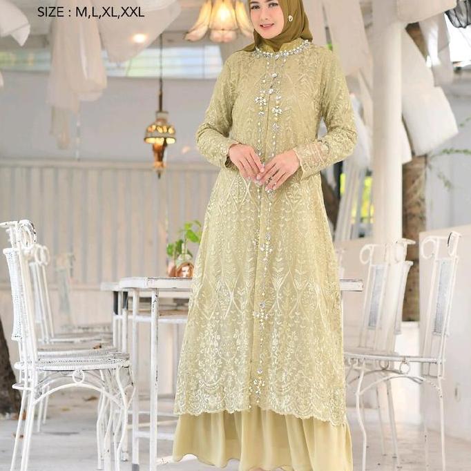 Sale Dress Gamis Andari Outer Bisa Lepas Pasang Full Bordir Dan Sudah Di Lengkapi Dengan Payet Mewah