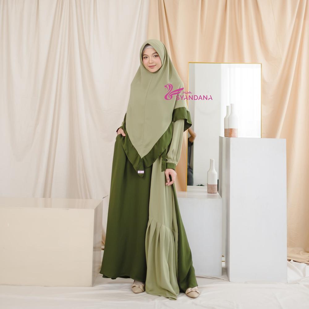 Hijab Syandana Gamis Syari Wanita Halwa Dress Gamis Kombinasi (TANPA HIJAB)