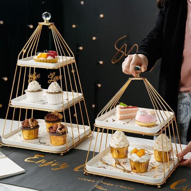 Thebest- Tier Cake Stand Marble / Tier Cake Susun / Wadah Dessert Tray Layer