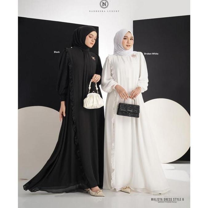 Murah Nadheera Luxury Malisya Series Dress Hitam Putih Melisya Gamis Polos