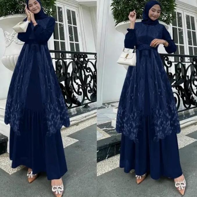 Grosir Terbaru Mona Gamis Rompi Outer Brukat Mewah Maxi  Set Dress Jumbo Seragam Pesta Kondangan Mod