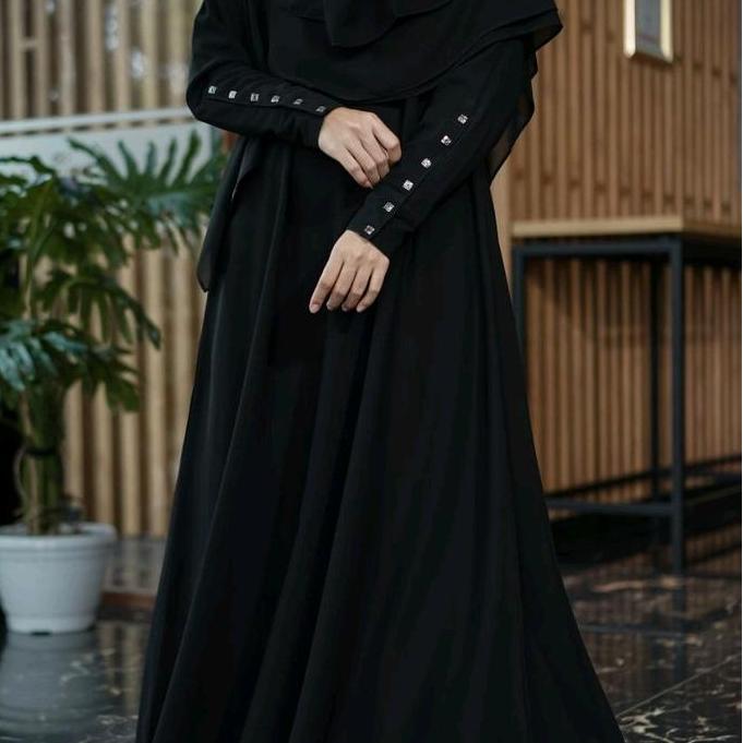 Grosir Al Arabian Abaya Jet Black New Double Black Simple Elegan Adem Wudhu Friendly Kancing Tangan 