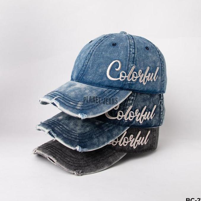 Planet Jeans - Topi Baseball Denim Original Aksen Robek Washed Series BC21
