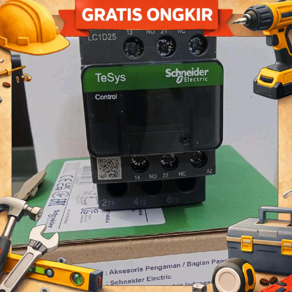 Kontaktor Contactor Schneider Lc1D25Q7 380V 25A 3Phase Original
