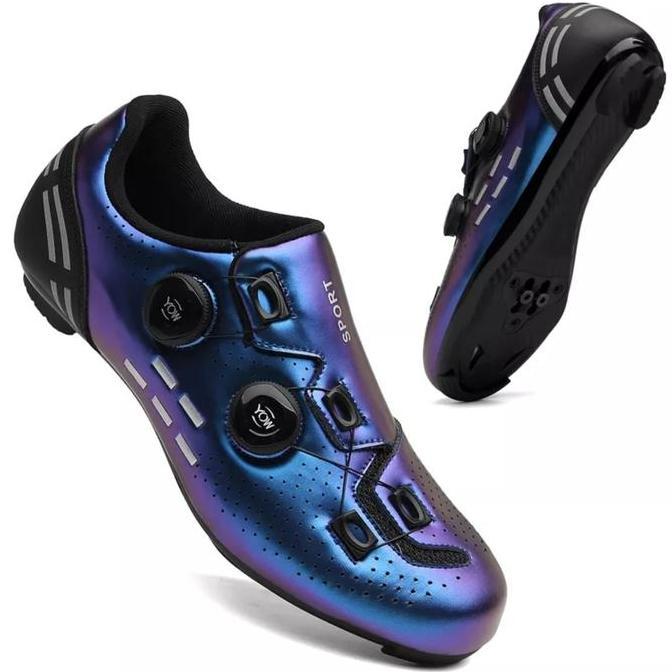 Murah Sport Sepatu Sepeda Multi Cleat Roadbike MTB Sepatu Gowes Cleat Biru Non COD