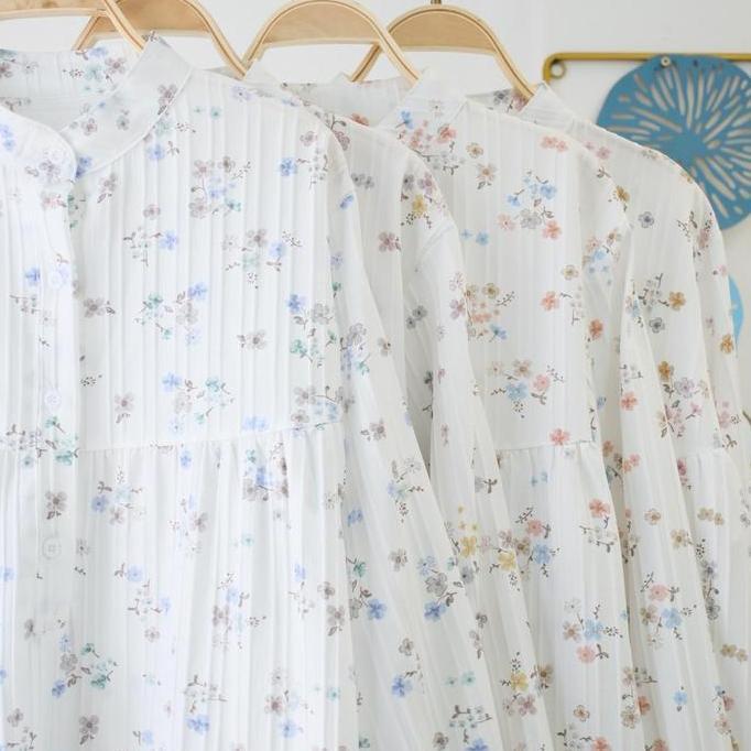 Kemeja Wanita Semi Tunik  / Top Atasan Blouse Panjang Motif Bunga / Semi Tunik Motif Bunga Lengan Pa