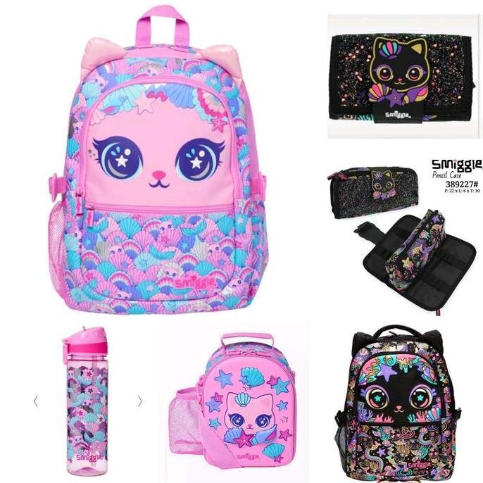 Smiggle Black Cat - Pink Purmaid Backpack, Wallet, Pencil Case Set/Ori