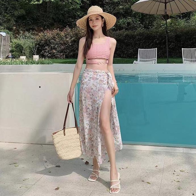 HOT SALE (LANGSUNG READY DAN SIAP KIRIM) - CARLA PINK BIKINI SET 3 PCS WOMAN PREMIUM / ATASAN CROP T