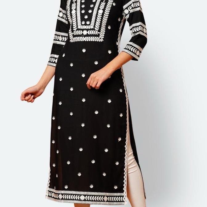 Laqueens Gosriki Black Baju India New original kurta single chikankari hitam bordir atasan wanita Dr