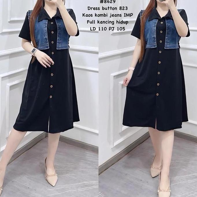 Promo Dress Jeans Mix Kaos Babyterry Import/Dress Jeans Lengan Pendek Wanita Casual Cantik