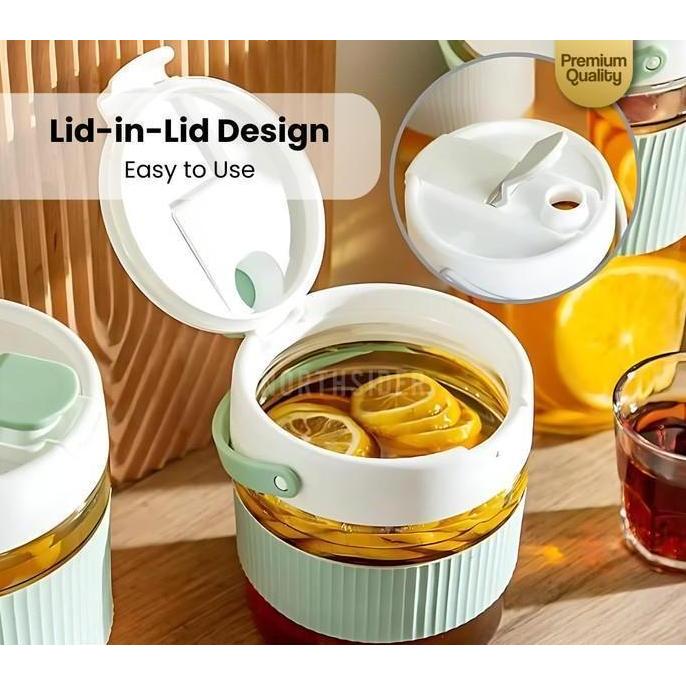 Toples Kaca Kopi Biji-Bijian Fermentasi Acar Double Open Glass Sealed Lid Pickle Jar With Handle