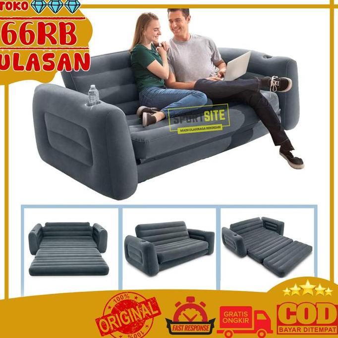 TERBARU Intex Pull Out 2 in 1 Sofa Bed Hitam. Sofa Angin Lipat Pompa Tiup