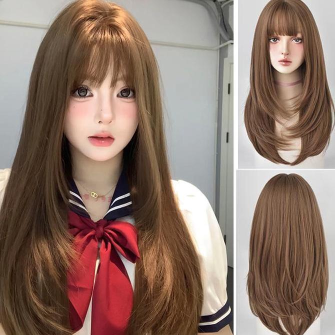 Wig Wanita Full wig rambut wanita Kepala Rambut Palsu Wanita Korea full wig korea rambut palsu satu 
