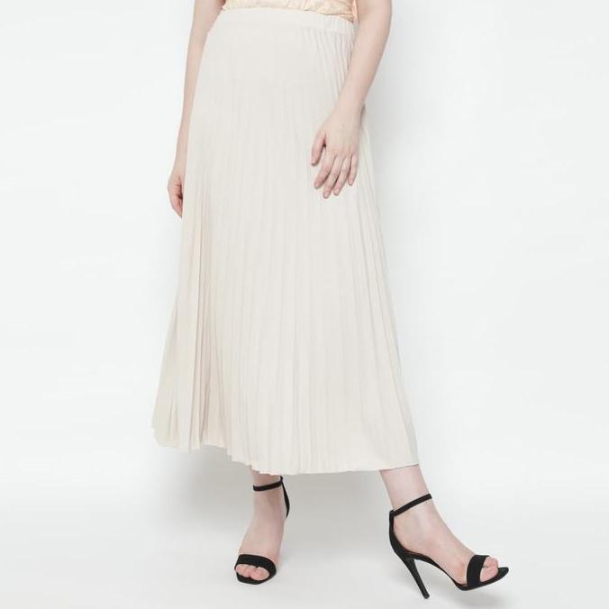 Griloff- Duapola Rok Panjang Plisket Payung Aline 7176 - Cream